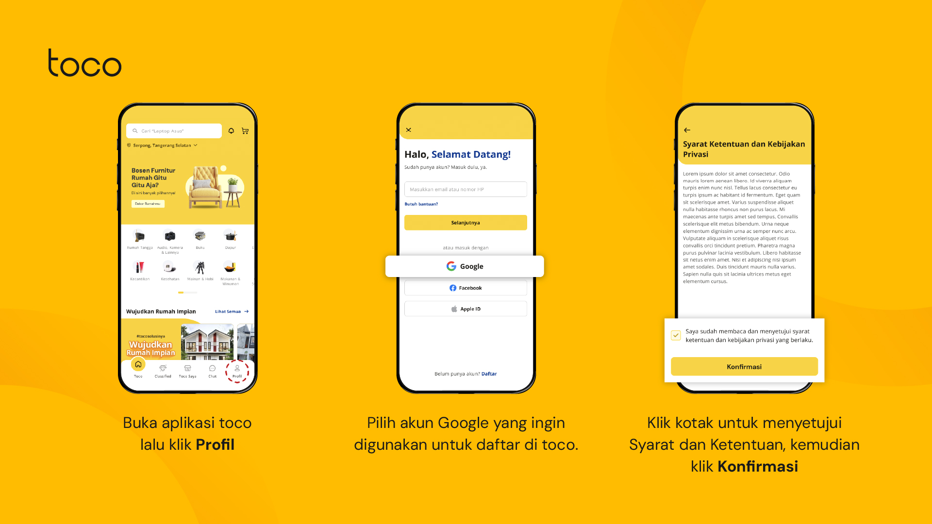 Cara Membuat akun di Toco